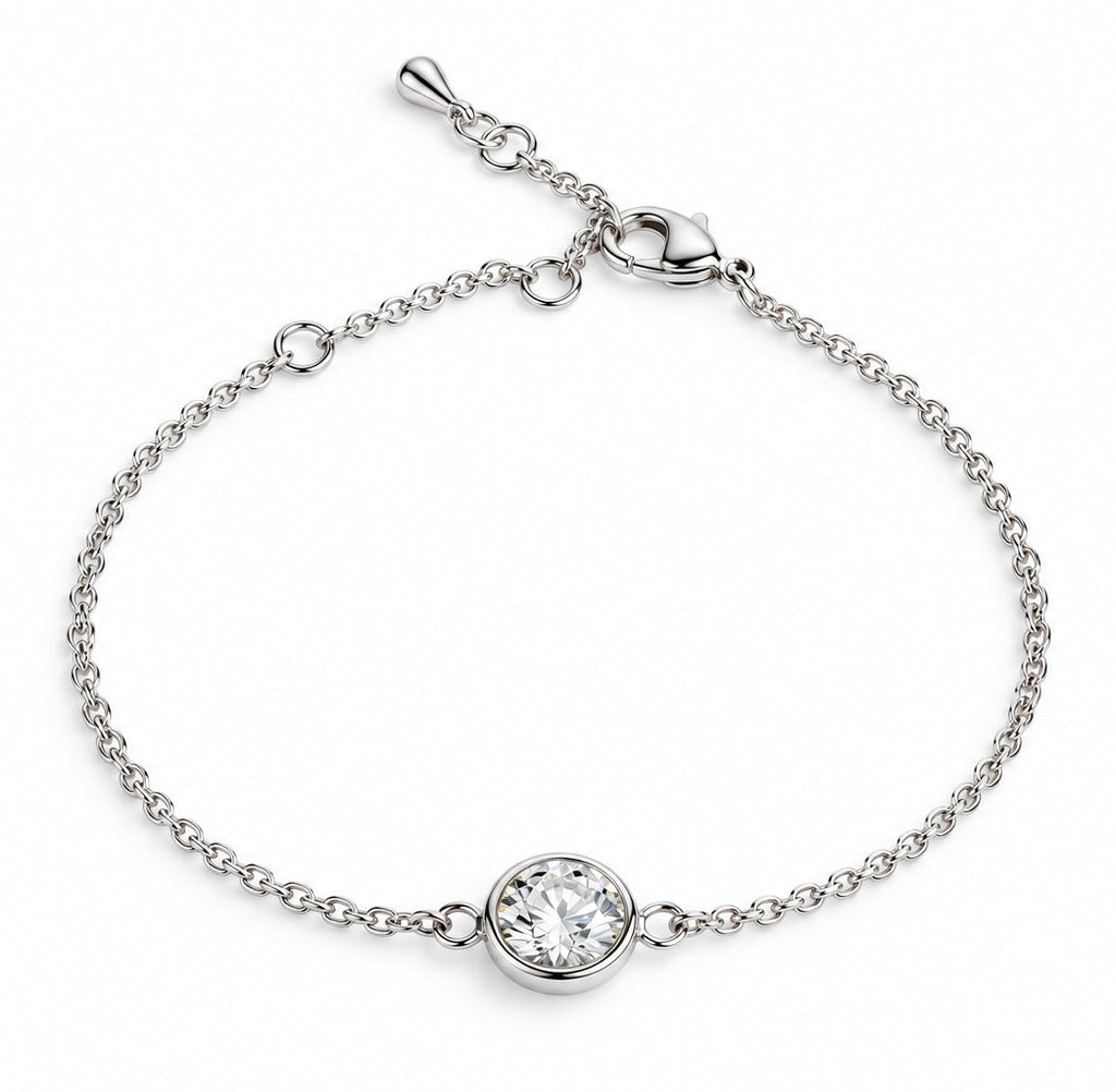 Minimalist spherical white  gemstone chain Silver finish