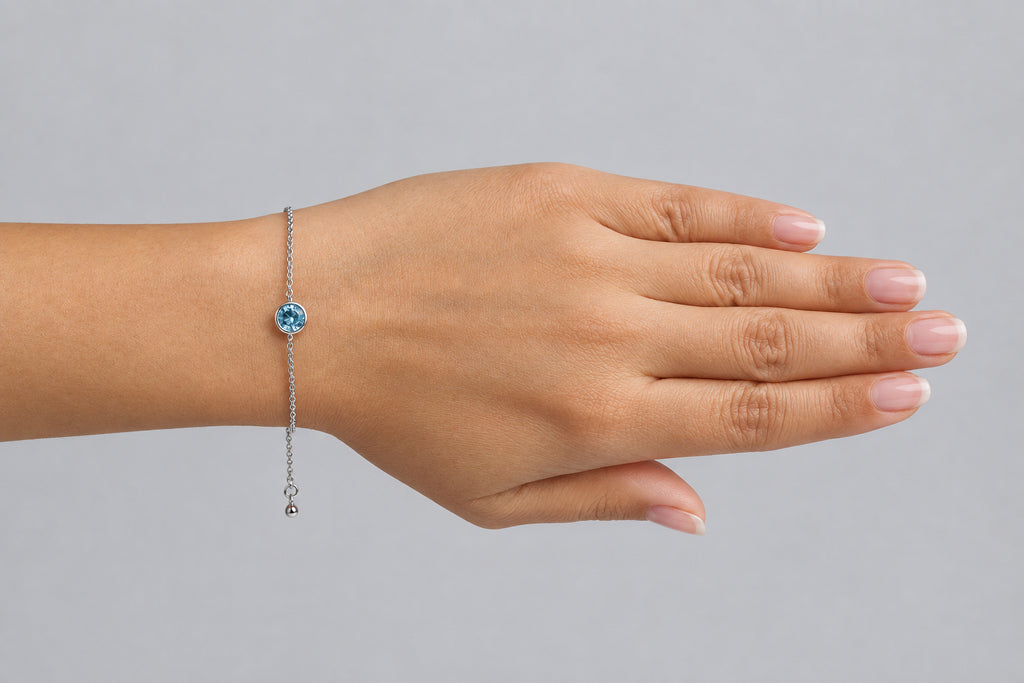 Minimalist spherical ocean blue  gemstone chain Silver finish