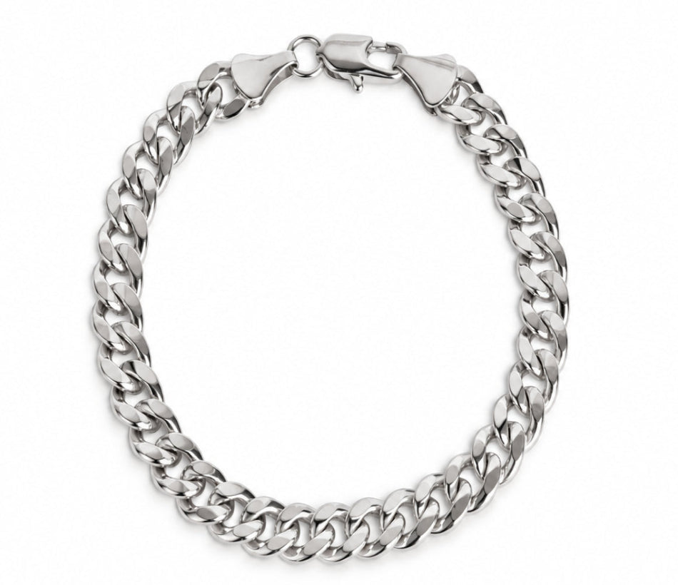 Unisex Classic Curb Chain 14 K White Gold Finish