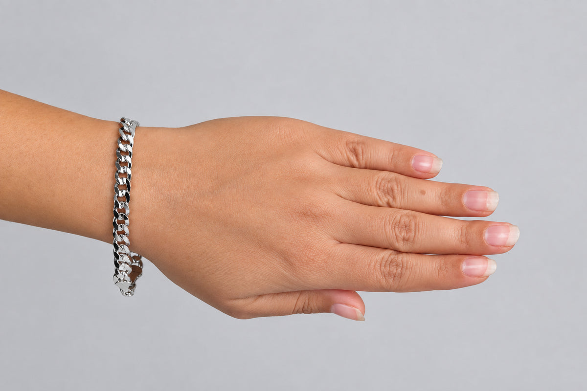 Unisex Classic Curb Chain 14 K White Gold Finish