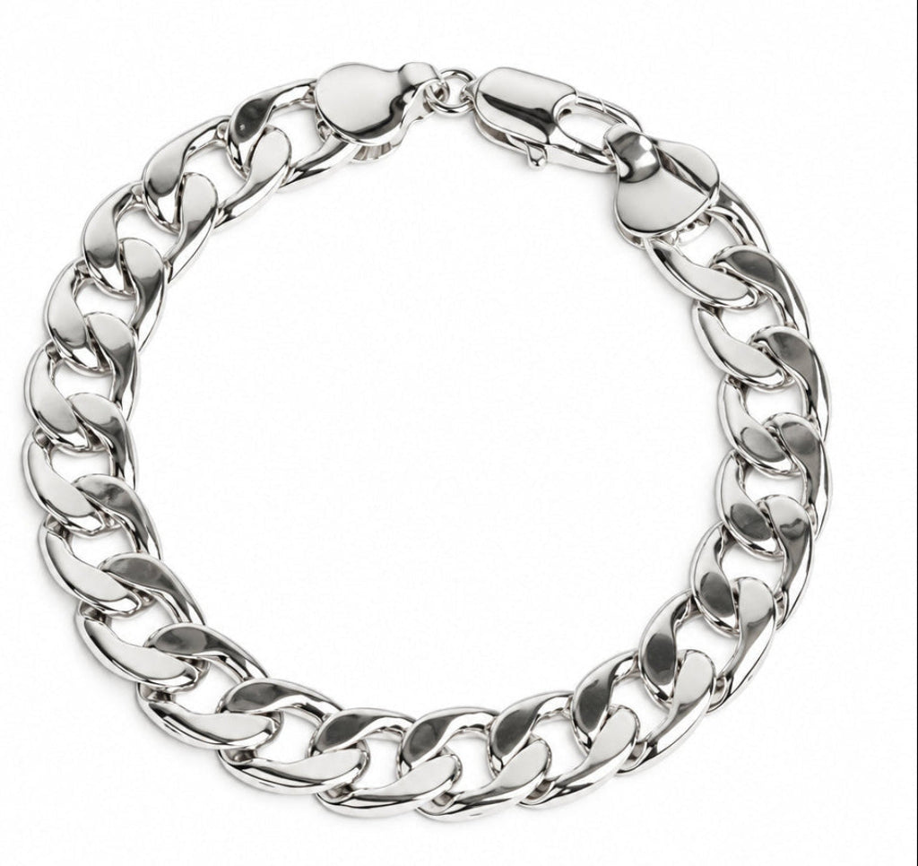 Unisex Classic cuban link chain 14 K White Gold finish