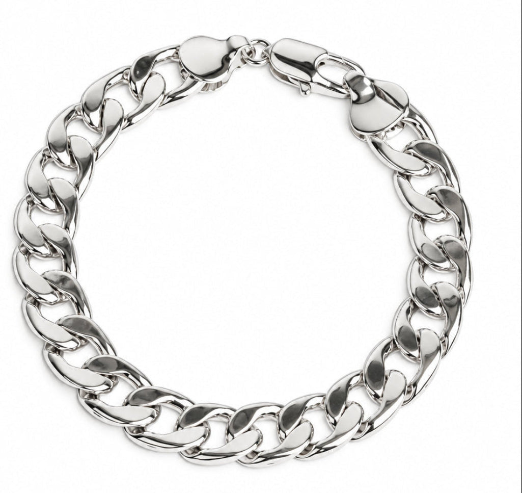 Unisex Classic cuban link chain 14 K White Gold finish