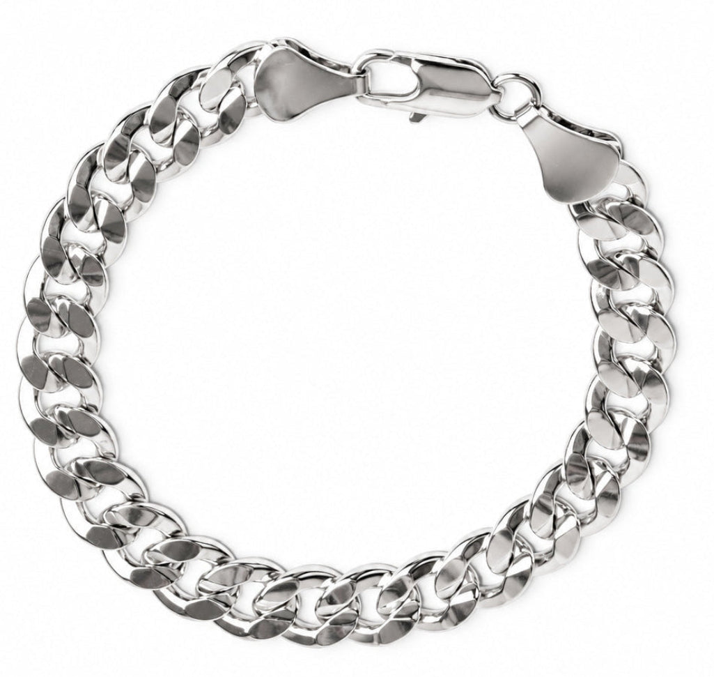 Unisex Classic curb chain  bevel edge 14 K White Gold finish