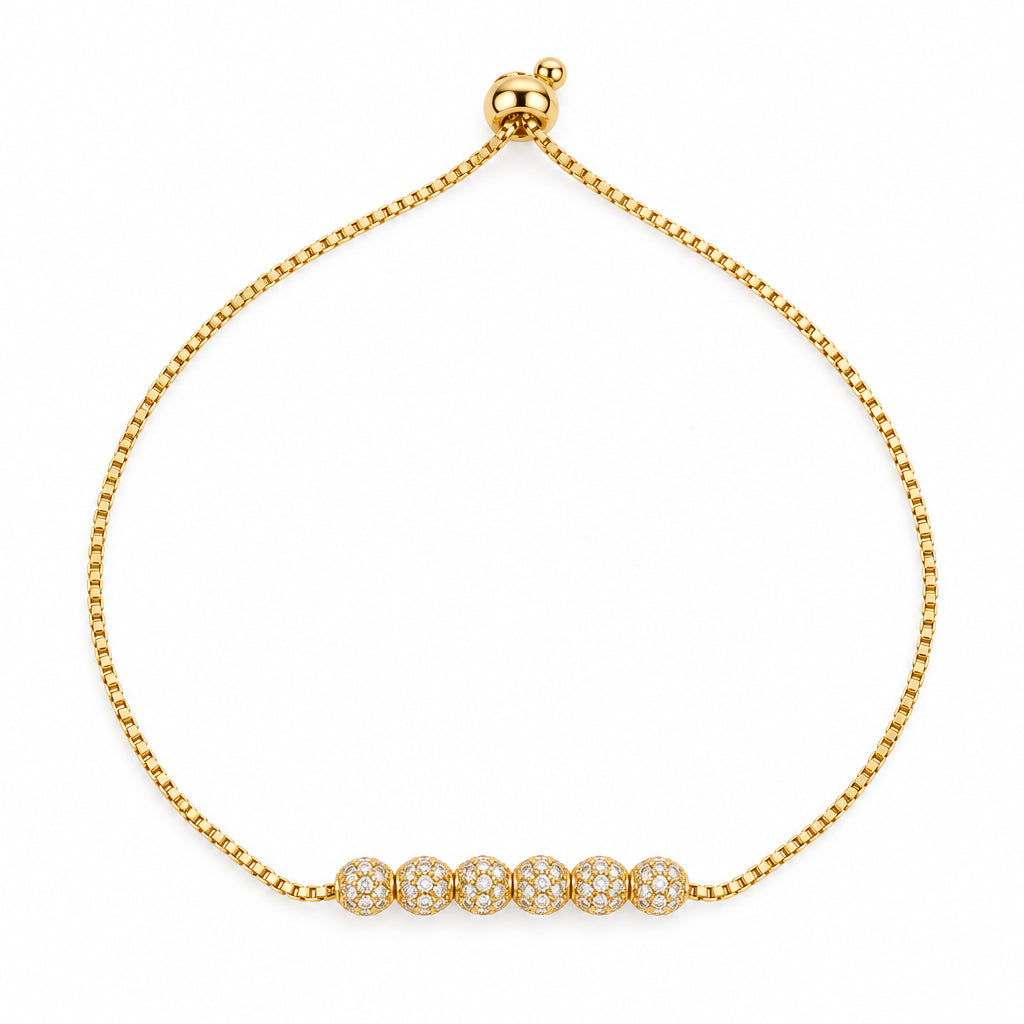 Six textured- bead adjustable bolo bracelet 18K gold finish