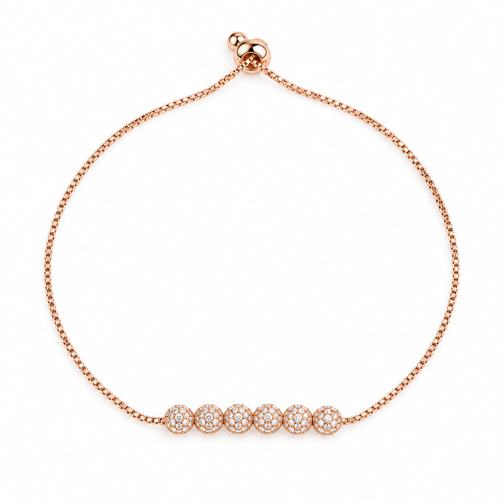 Six textured- bead adjustable bolo bracelet 18K rose gold finish