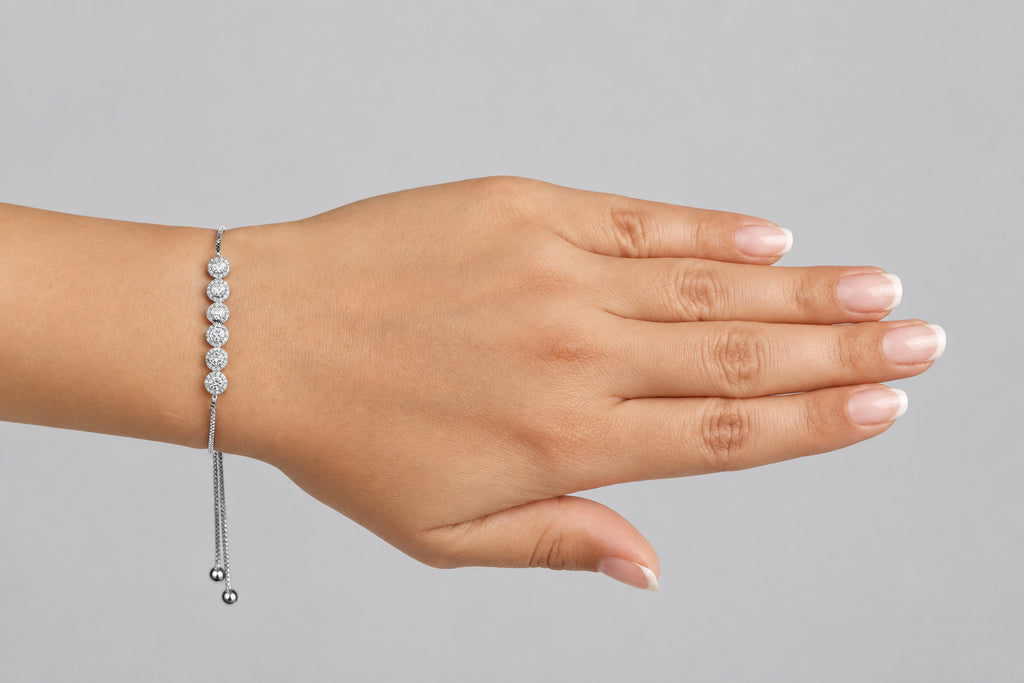 Six textured- bead adjustable bolo bracelet silver finish