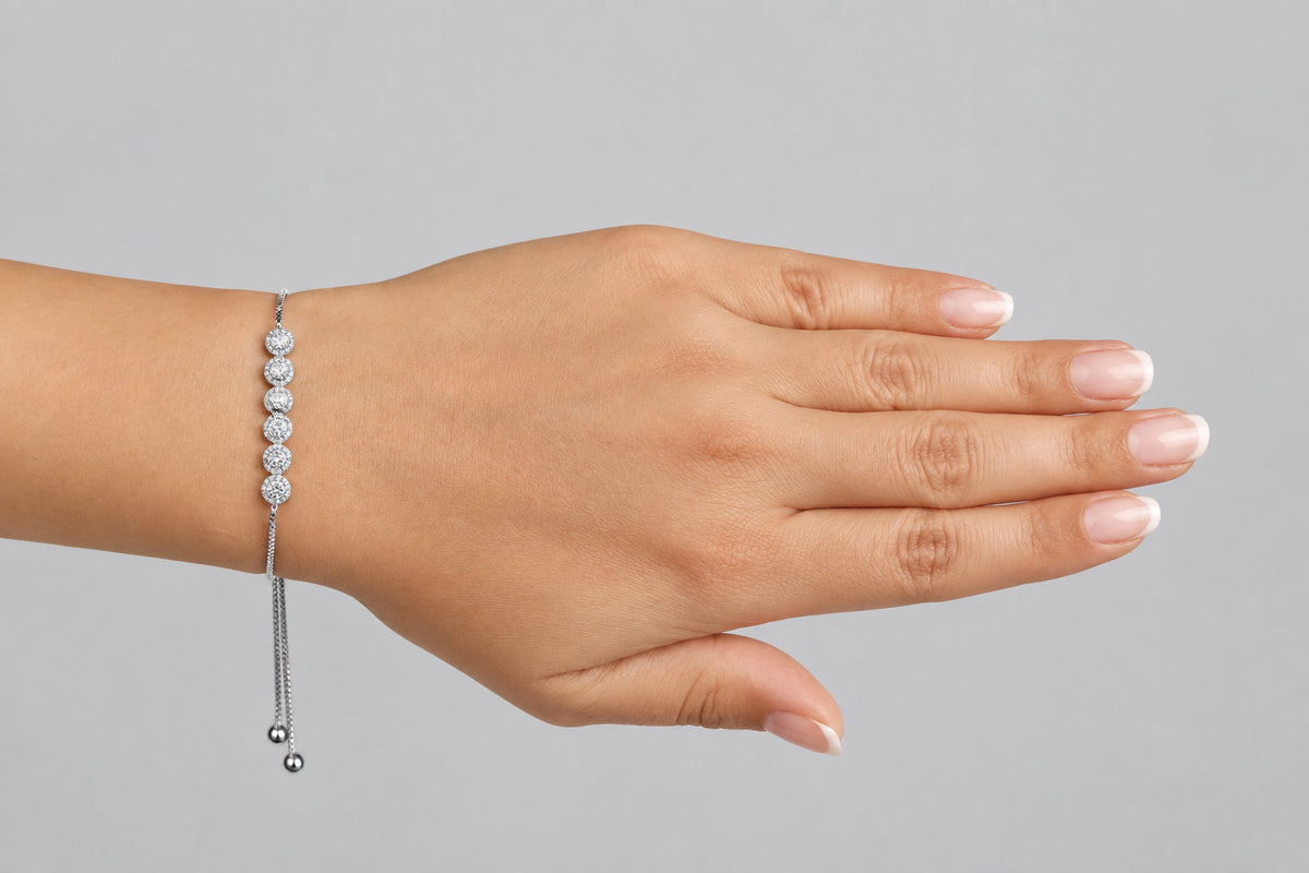 Six textured- bead adjustable bolo bracelet silver finish