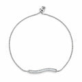 Curved baguette bar bolo bracelet silver finish
