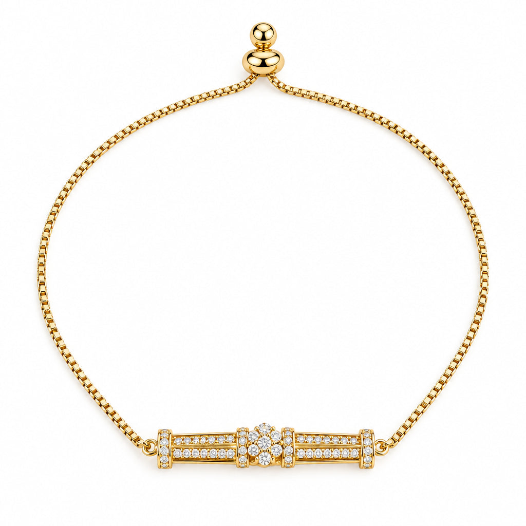 Pave Channel-set Stone Bolo slider Braclet 18K gold finish