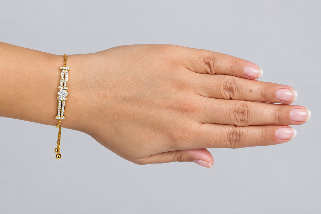 Pave Channel-set Stone Bolo slider Braclet 18K gold finish
