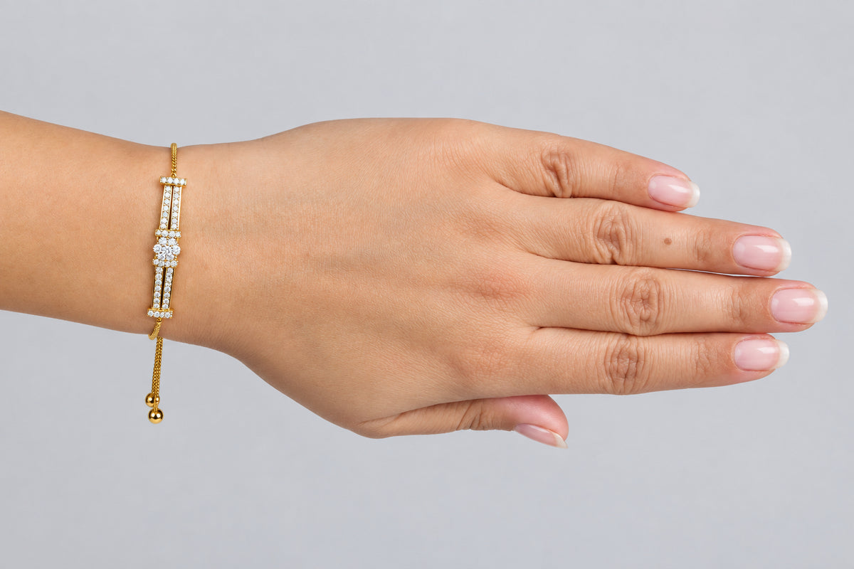 Pave Channel-set Stone Bolo slider Braclet 18K gold finish