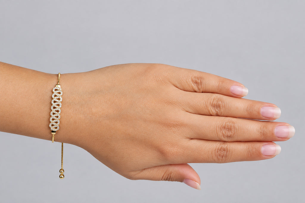 Interlocking Pave-Set Crystal loops Bracelet 18K Gold Finish