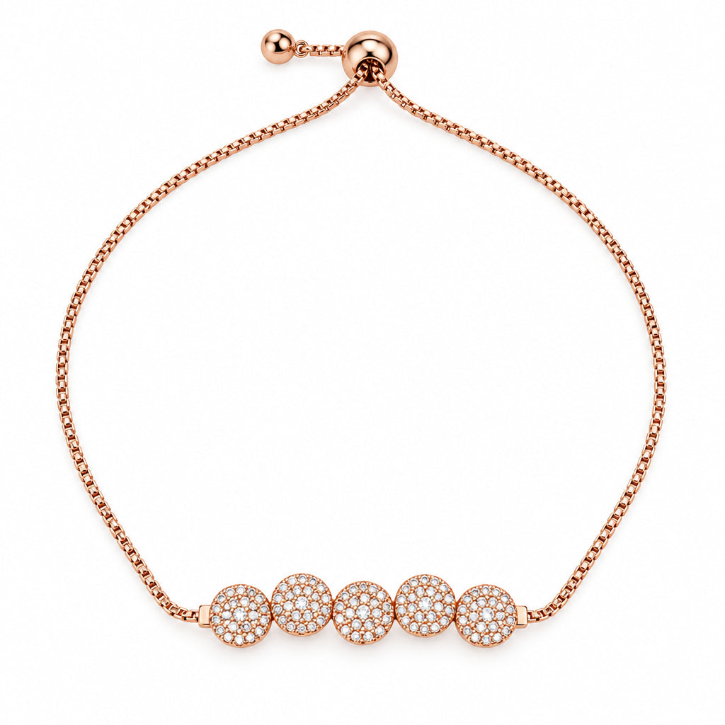 Five Filigree Spherical Beads Box Chain 18K Rose Gold Finish