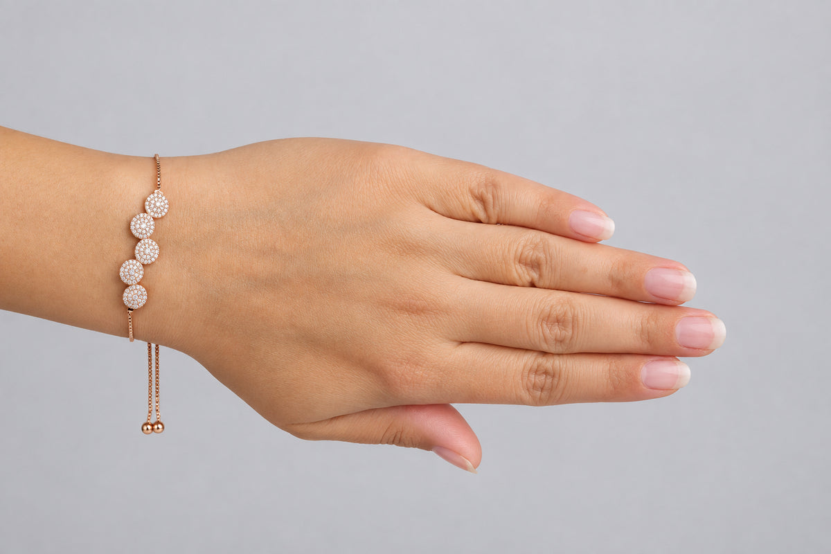 Five Filigree Spherical Beads Box Chain 18K Rose Gold Finish