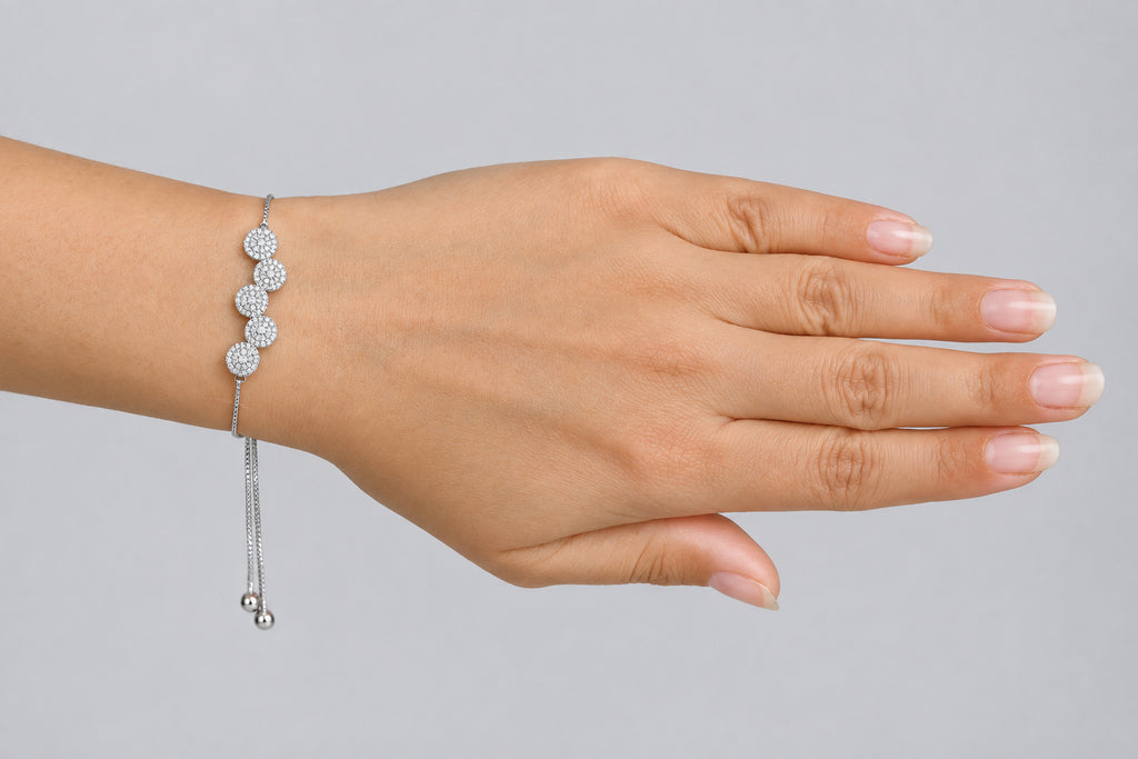 Five texture Bead adjustable Bolo Bracelet  Silver Finish