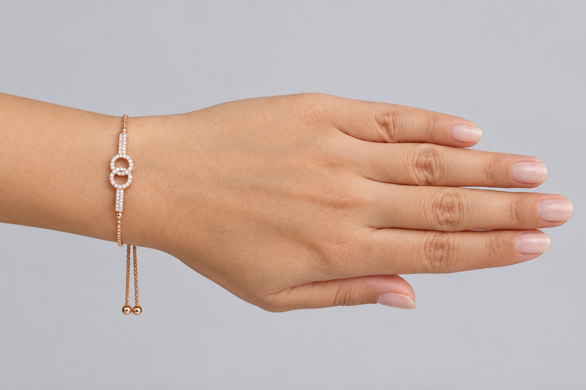 Double-Circle motif set with Shimmeing Accents 14K Rose Gold Finish