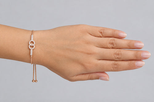 Double-Circle motif set with Shimmeing Accents 14K Rose Gold Finish