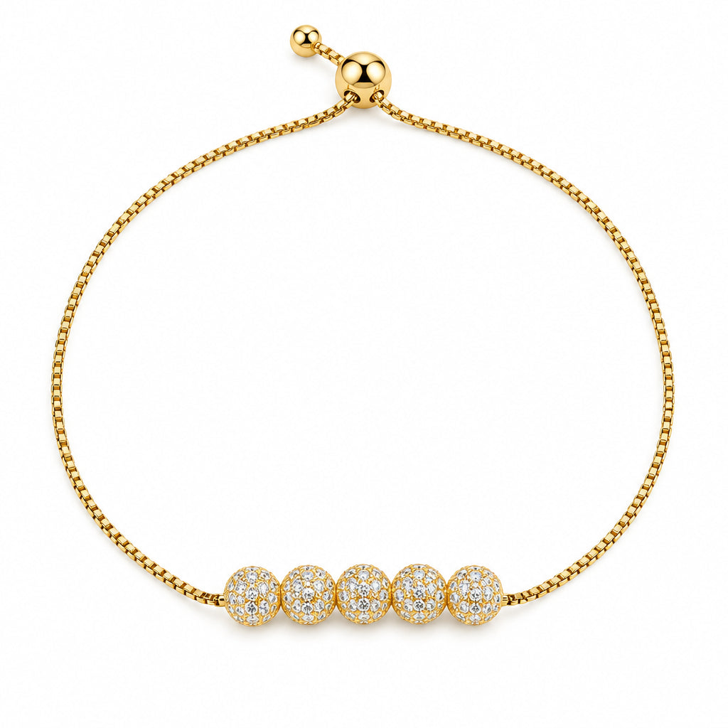 Five Spherical Beads Box Chain 18K Gold Finish