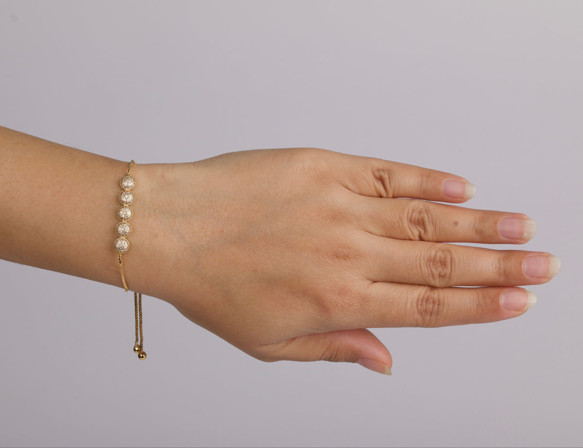 Five Spherical Beads Box Chain 18K Gold Finish