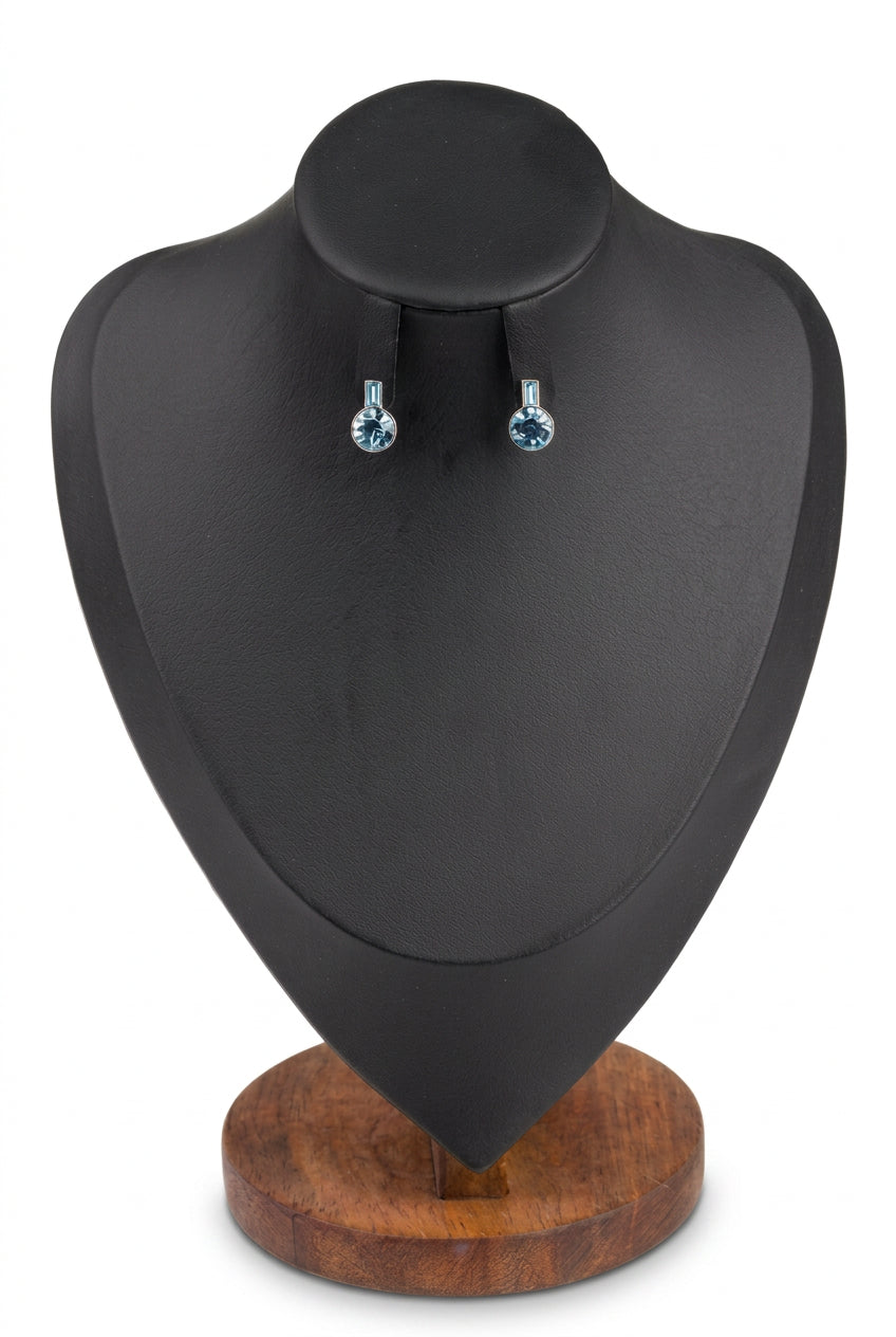 Light Blue Round Crystal Drop Earrings Silver Finish