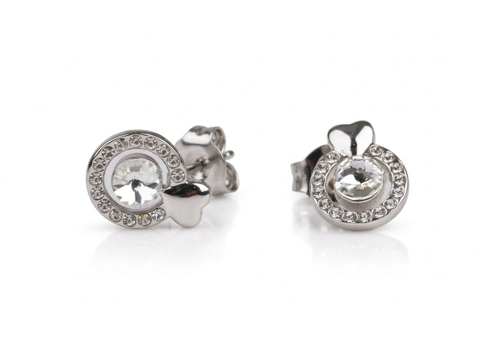 Round Hola with Heart Detail Earrings Silver Finish