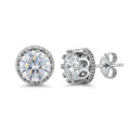 Round Crown-Set Solitaire Crystal Stud Earrings Silver Finish