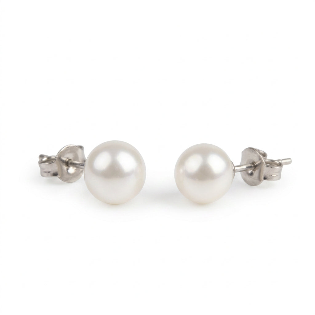 Classic White Simulated Pearl Stud Earring Medium