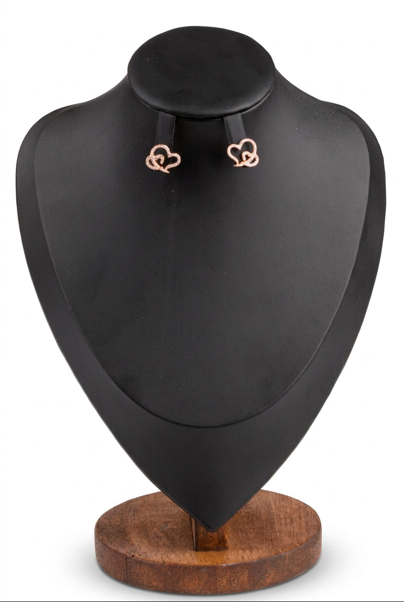 Pave Floral Heart Stud Earrings 18 K Rose Gold Finish