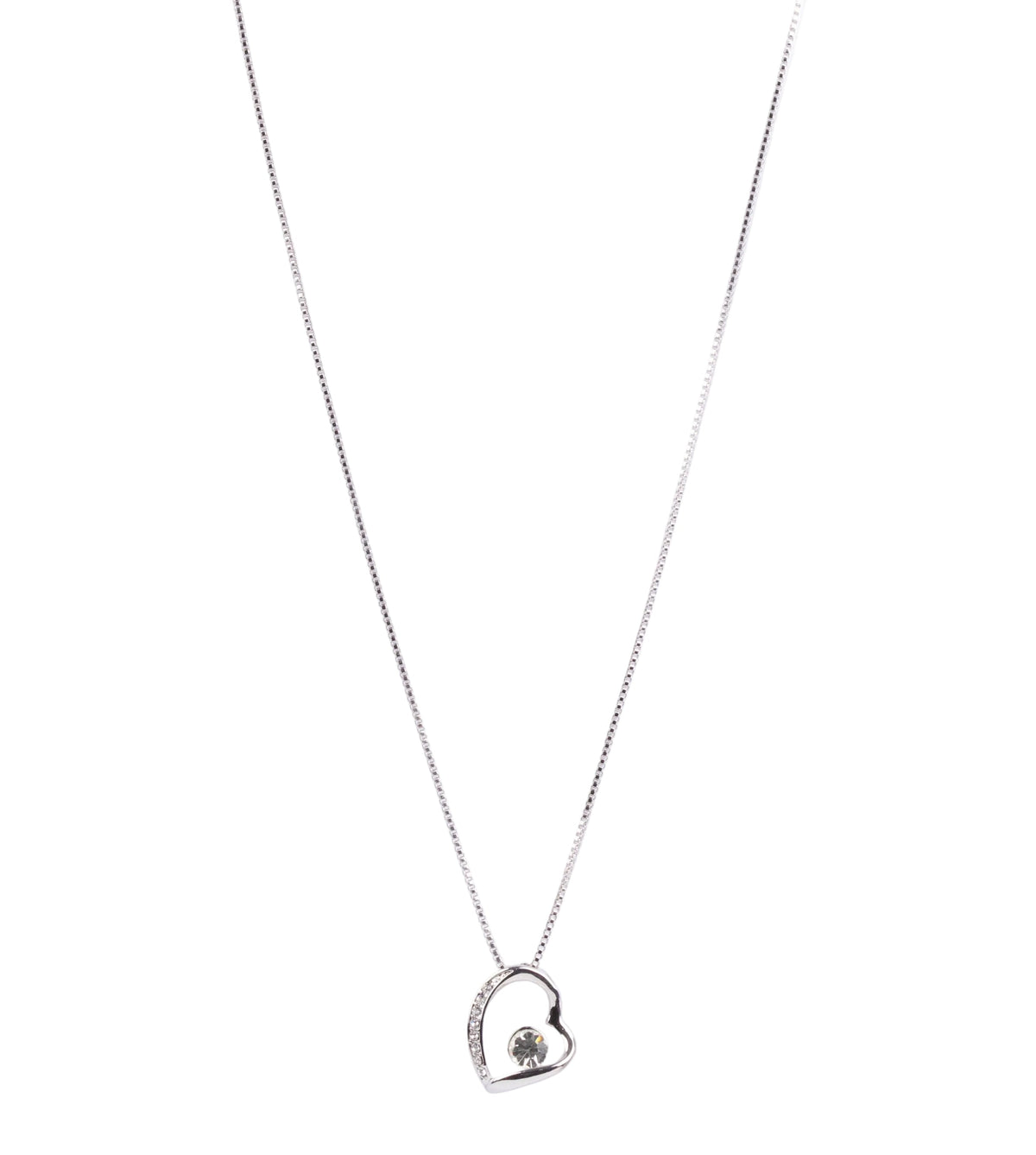 Heart Pendant Necklace with Solitaries Crystal Silver Finish