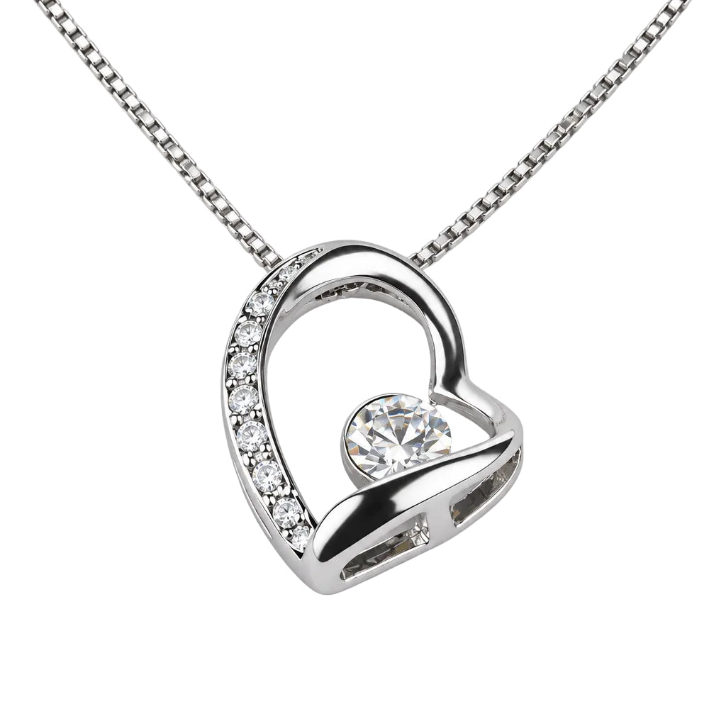 Heart Pendant Necklace with Solitaries Crystal Silver Finish