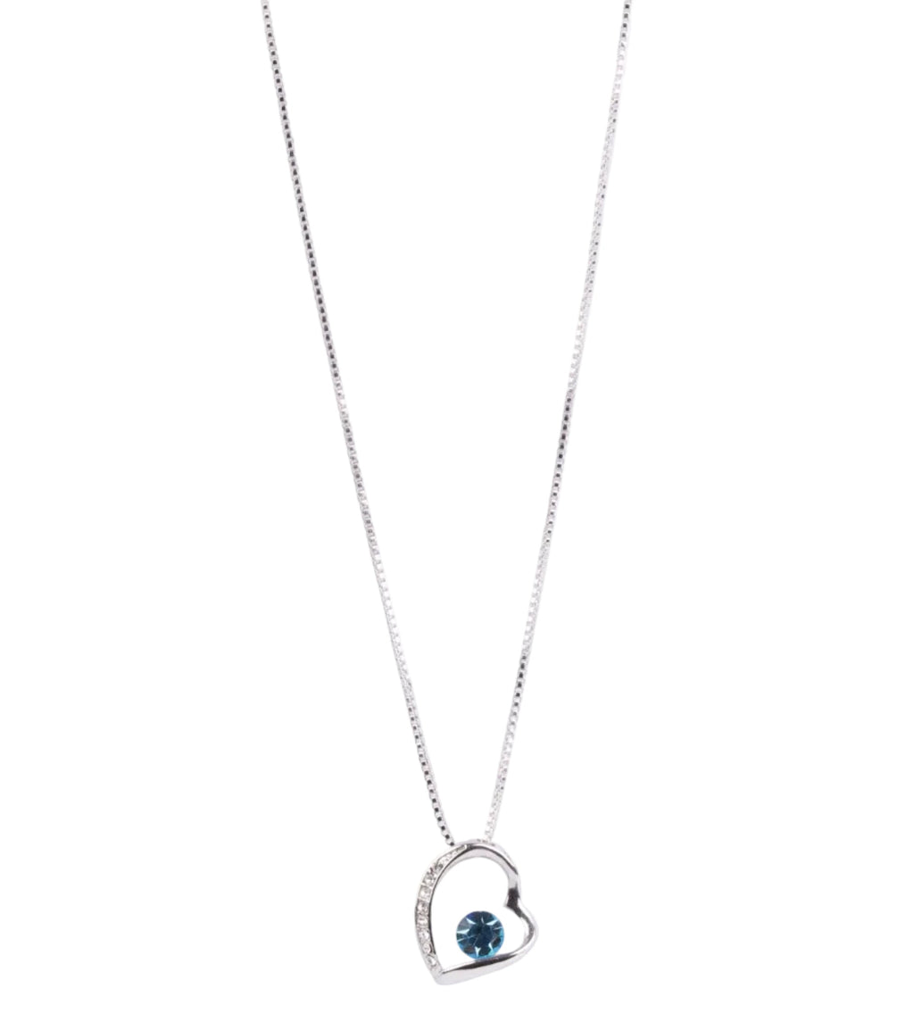 Heart Pendant Necklace with Solitaries Crystal Silver Finish