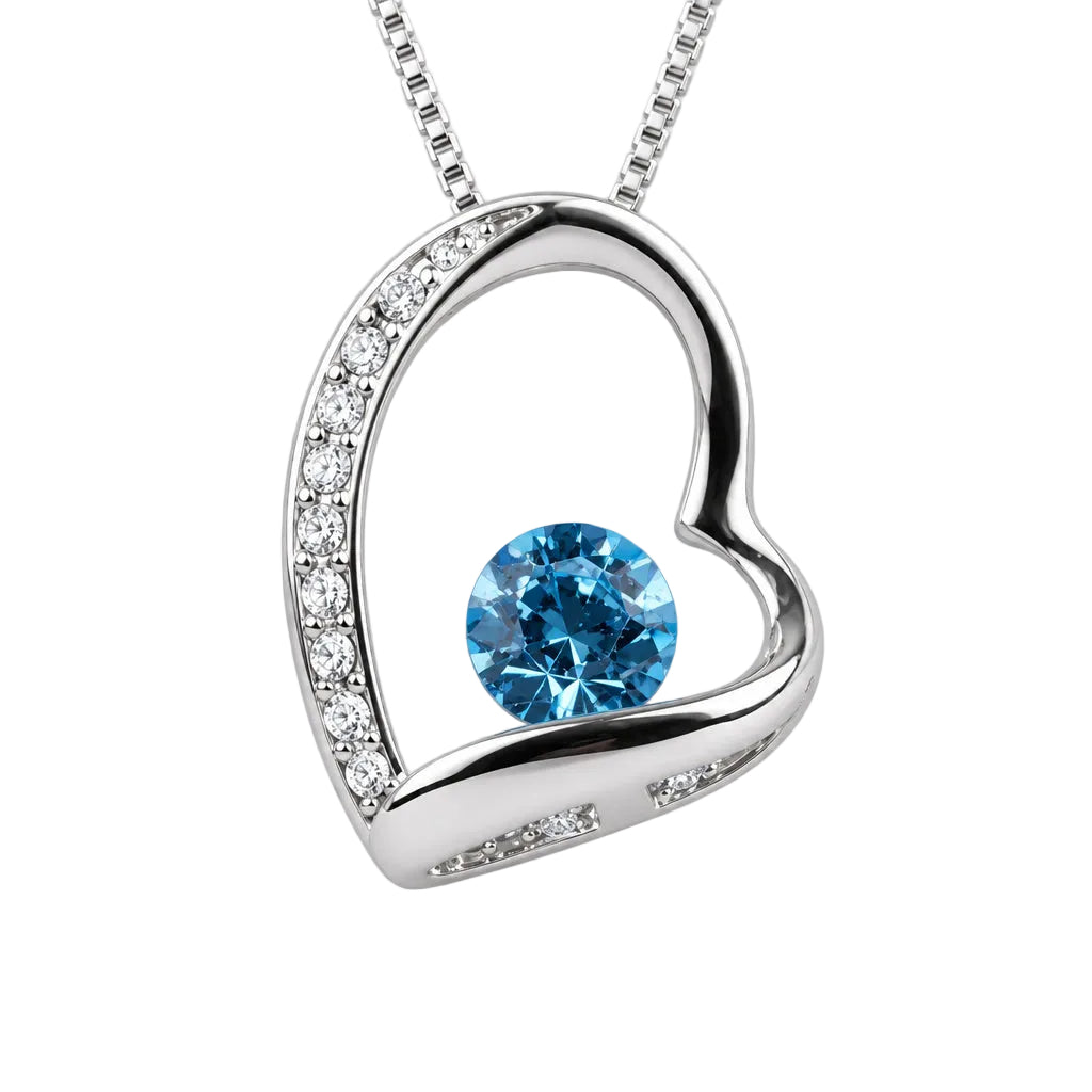 Heart Pendant Necklace with Solitaries Crystal Silver Finish