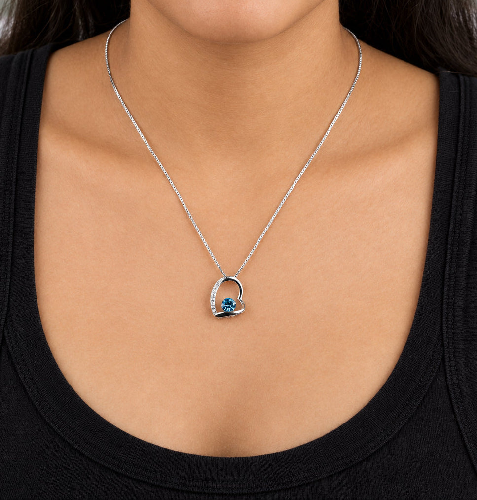 Heart Pendant Necklace with Solitaries Crystal Silver Finish