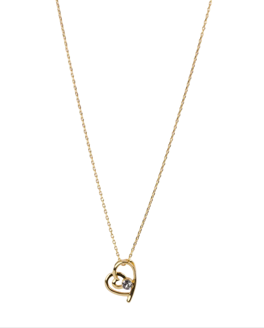 Heart Pendant Necklace with Solitaries Crystal 18K Gold Finish