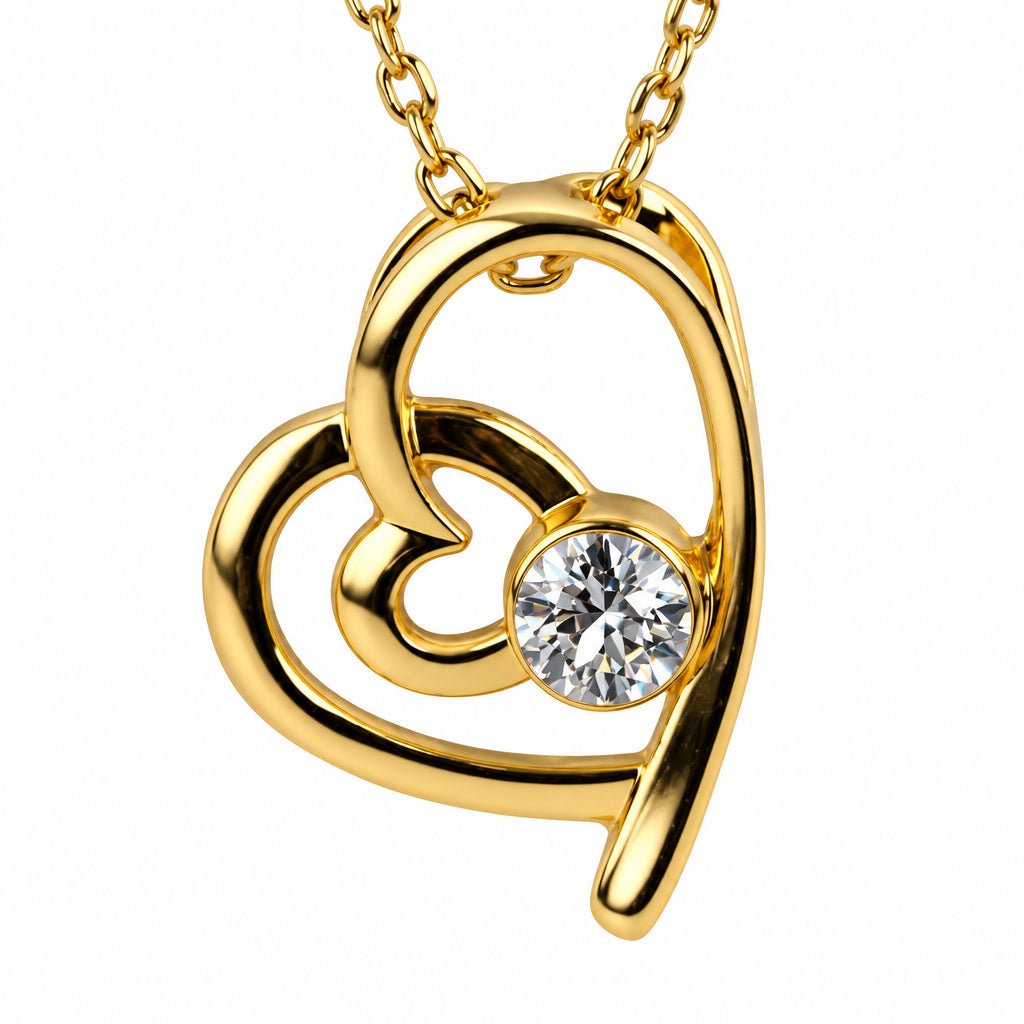 Heart Pendant Necklace with Solitaries Crystal 18K Gold Finish