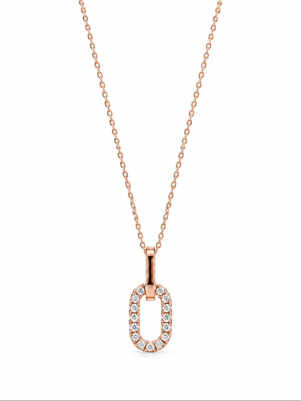 Interlocking Oval Link Pendant 18K Rose Gold Finish