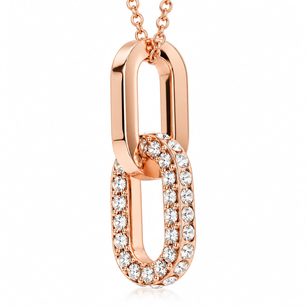 Interlocking Oval Link Pendant 18K Rose Gold Finish
