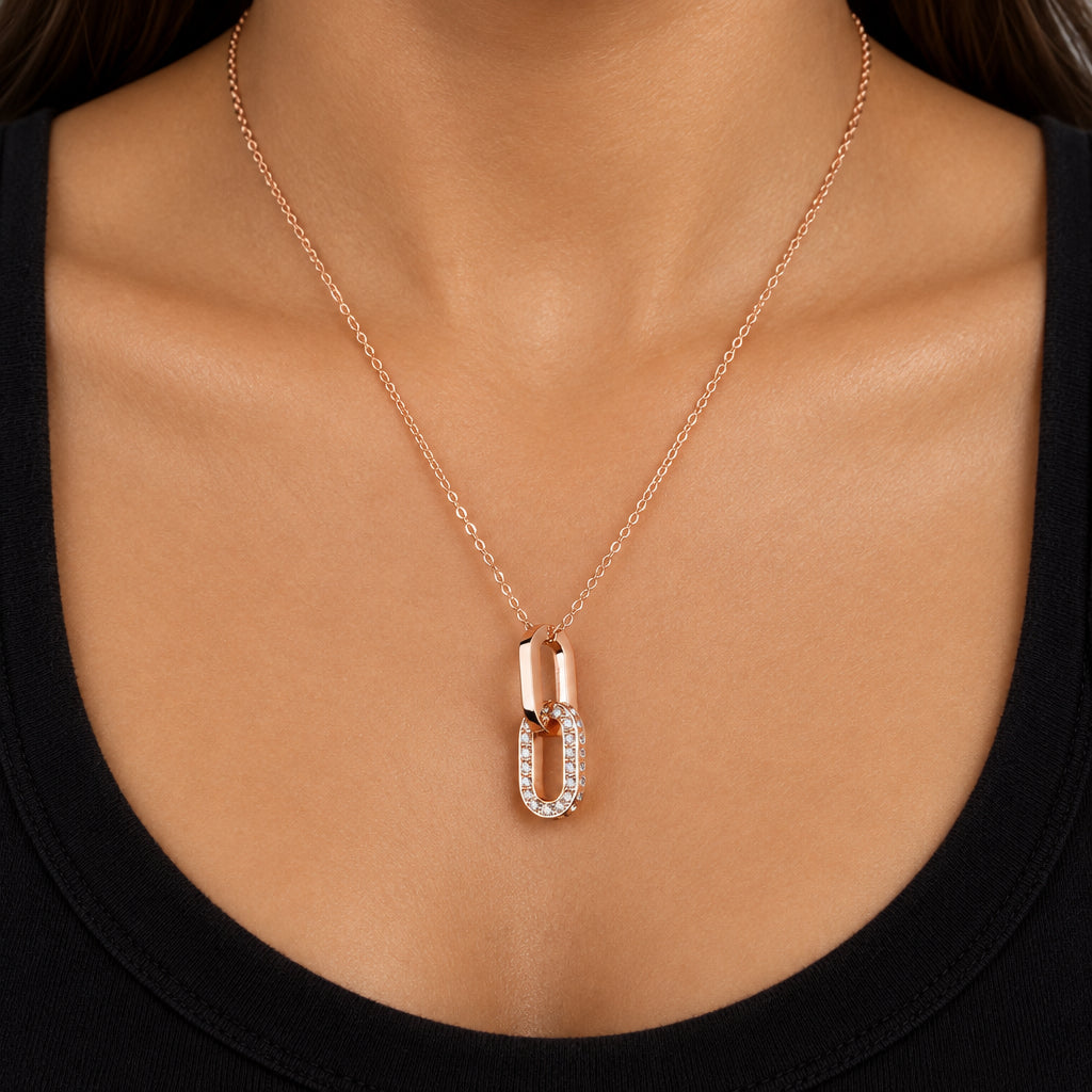 Interlocking Oval Link Pendant 18K Rose Gold Finish