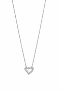Pave Heart Pendant Necklace Silver Finish
