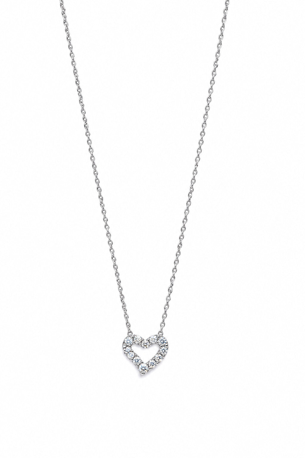 Pave Heart Pendant Necklace Silver Finish