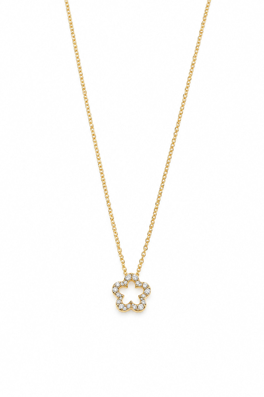 Pave Floral Pendant Necklace 18K Gold Finish