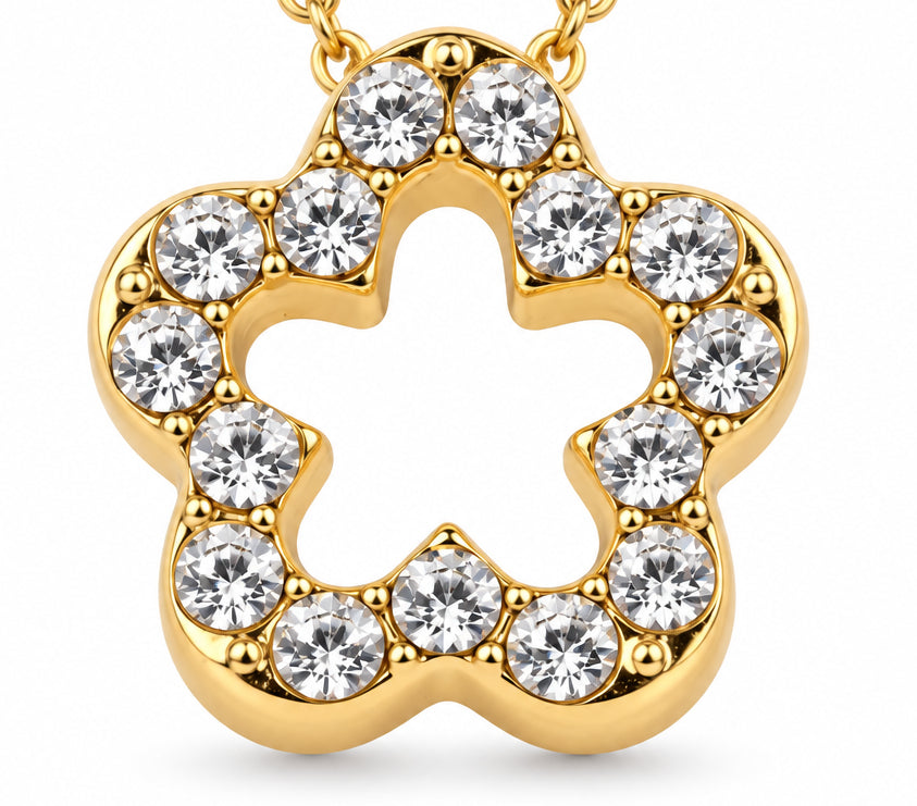 Pave Floral Pendant Necklace 18K Gold Finish