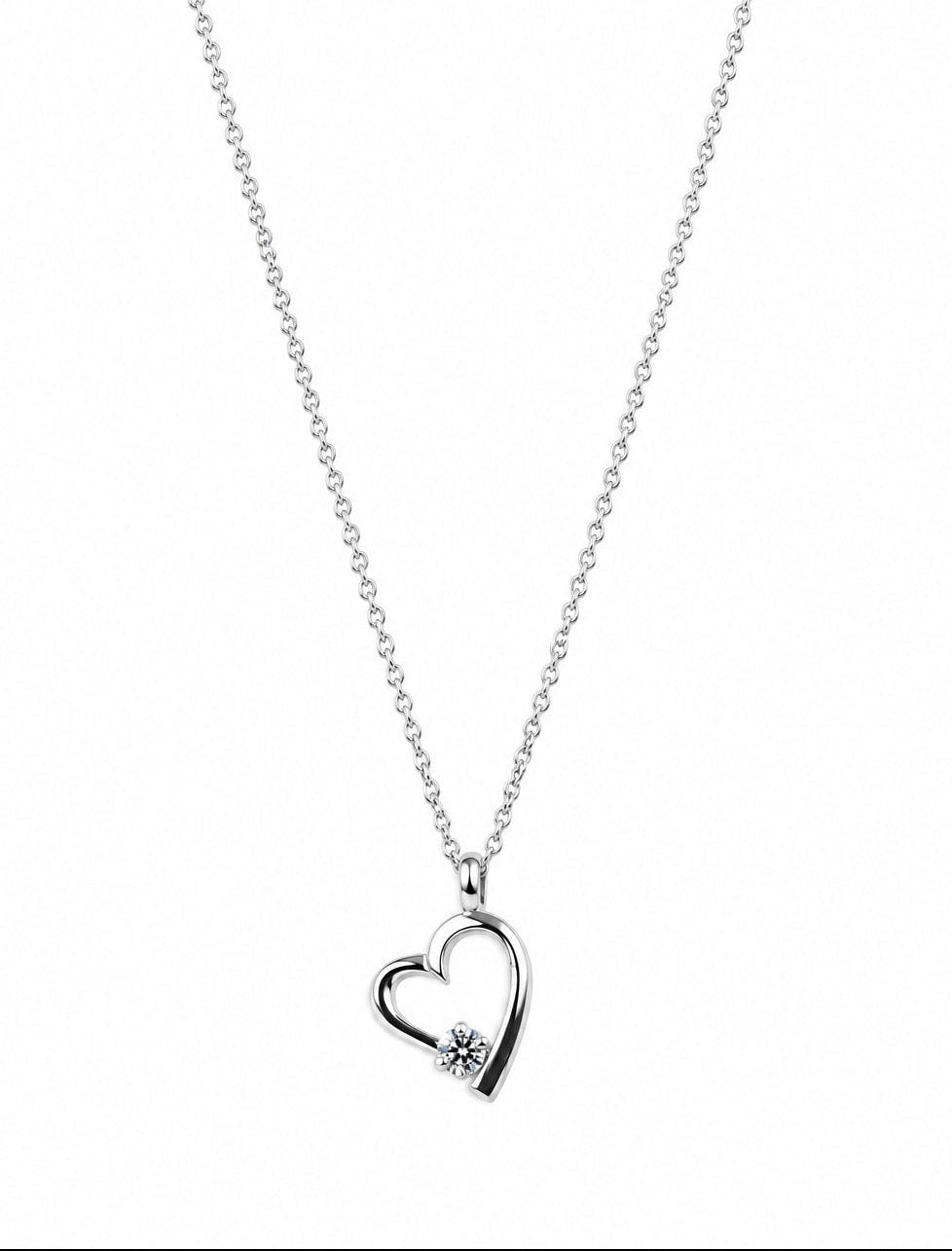 Open Heart Pendant Necklace with Solitaries Crystal Silver Finish