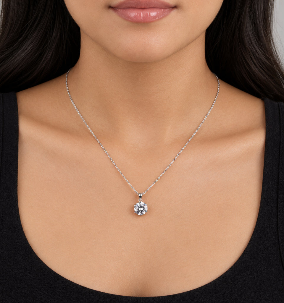 Solitarie Crystal Pendant with Beaded Satellite Chain Silver Finish